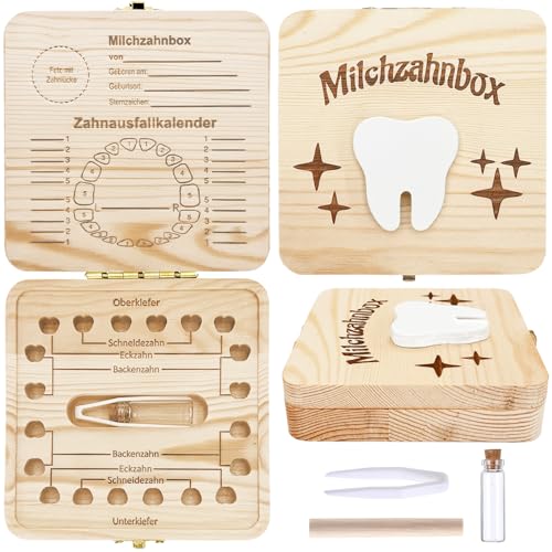 Sunshine smile Zahnfee Geschenke Mädchen,Zahndose Milchzähne Mädchen,Zahnbox für Milchzähne Junge,Jungen Souvenir Box,Zahnbox aus Holz,Milchzahndose Jungen,Aufbewahrungsbox für Baby Zähne von Sunshine smile