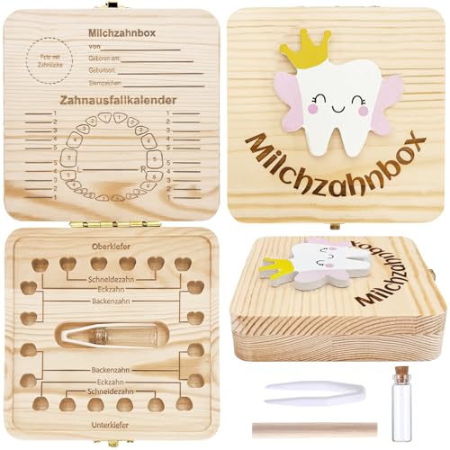Sunshine smile Zahnfee Geschenke Mädchen,Zahndose Milchzähne Mädchen,Zahnbox für Milchzähne Junge,Jungen Souvenir Box,Zahnbox aus Holz,Milchzahndose Jungen,Aufbewahrungsbox für Baby Zähne von Sunshine smile