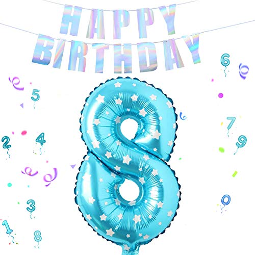 Luftballon Zahlen 8 Blau, 100cm Geburtstag Zahlen Luftballon, Ballon Zahl Deko zum Geburtstag, Riesen Folienballon Geburtstagsdeko Zahlenballons für Party, Birthday, Dekoration von Sunshine smile