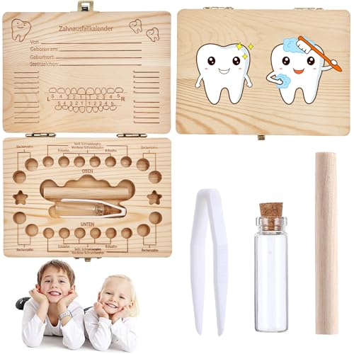 Zahnbox Holz Milchzähne Box,Zahnbox Zahndose für Milchzahndose Aus Holz,Jungen Souvenir Box,Aufbewahrungsbox für Baby-Zähne,Milchzahndose Junge Milchzahnbox Junge für Mädchen und Jungen von Sunshine smile