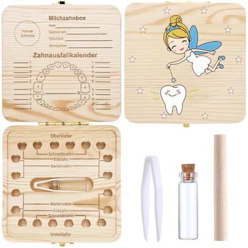 Zahnfee Geschenke Mädchen,Milchzahndose Jungen,Zahndose Milchzähne Mädchen,Zahnbox für Milchzähne Junge,Zahndose Kinder,Jungen Souvenir Box,Zahnbox aus Holz,Aufbewahrungsbox für Baby Zähne von Sunshine smile