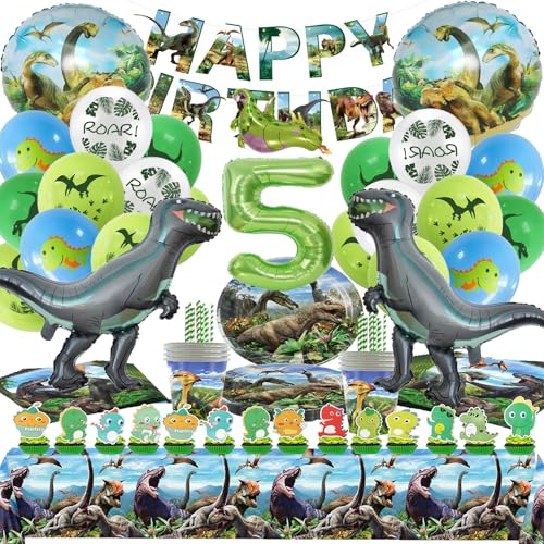 Dinosaurier Partygeschirr, Dino Geburtstag Deko 5 Jahre, Dino Deko Kindergeburtstag, Dino Luftballons Geburtstag Deko, Junge Party Pappteller Kindergeburtstag Tischdecke Teller Servietten Luftba Dinosaurier Partygeschirr, Dino Geburtstag Deko 5 Jahre, Dino Deko Kindergeburtstag, Dino Luftballons Geburtstag Deko, Junge Party Pappteller Kindergeburtstag Tischdecke Teller Servietten Luftba von Bemoseng