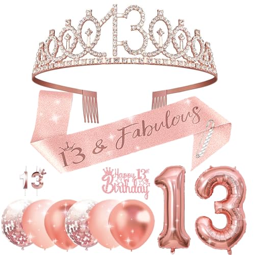 13 Geburtstag Mädchen,13. Geburtstag Schultergurt Krone Kerze Tortendeko und Luftballons,Geschenk Mädchen 13 Jahre,Teenager Mädchen Geschenke,Rosegold Geburtstagsdeko Mädchen 13 Geburtstag Mädchen,13. Geburtstag Schultergurt Krone Kerze Tortendeko und Luftballons,Geschenk Mädchen 13 Jahre,Teenager Mädchen Geschenke,Rosegold Geburtstagsdeko Mädchen von Sunwuun