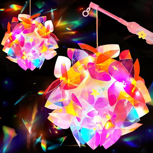 2 Stück Laterne Kinder,Laternen Bastelset für Kinder,Laterne Kinder mit Stab Led,Laterne Kinder mit Laternenstab,Laterne St Martin,Halloween, Weihnachten,Silvester (style 1) von Sunwuun