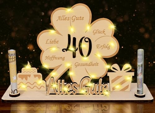 40 Geldgeschenke Geburtstag für Männer Frauen,LED Kleeblatt Glück 40. Geburtstag Geschenke Frau Mann,40 Geburtstag Geldgeschenke Verpackung für Männer Frauen,Holz Gästebuch Personalisierbare Tischdeko 40 Geldgeschenke Geburtstag für Männer Frauen,LED Kleeblatt Glück 40. Geburtstag Geschenke Frau Mann,40 Geburtstag Geldgeschenke Verpackung für Männer Frauen,Holz Gästebuch Personalisierbare Tischdeko von Sunwuun