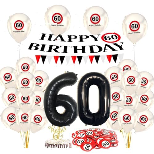 60. Geburtstag Deko Frau und Mann - Verkehrszeichen Set zum 60 Jahre - Girlande, Luftballons und Banner für eine kreative Feier (40) von Sunwuun
