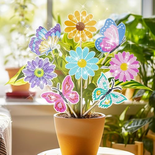 8 Stück Diamond Painting Schmetterling und Blumen,Diamond Painting Kinder und Erwachsene Bastelset,Gärten und Innenräume Blumenstrauß Blumen und Schmetterling Deko,Kreativ Geburtstagsgeschenk (8) von Sunwuun