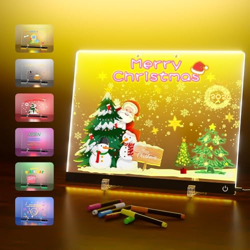 LED Notiztafel mit 7 Farben, Maltafel Kinder Mit Verstellbarem Ständer, Transparente Acryl Tafel 20 * 30CM Touch-Steuerung, Stift mit 7 Farben, Maltafel für Notizblöcke, Schreibblöcke, Memos von Sunwuun