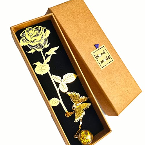 Mama Geschenk Lesezeichen Metall mit Rose Design,Bookmark mit Gold Schmetterling und Glasperlen,Schöne Lesezeichen Geschenk für Buchliebhaber Freunde Studenten,Muttertags Geschenk(mit Geschenkbox) von Sunwuun