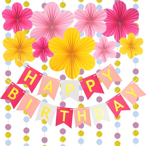 Papier Fächer Dekoration,Rosa Papier Blumen Hängende Party Dekoration,Deko Geburtstag Mädchen,Sommerparty Geburtstagsdeko Dekoration Hochzeit Tea Party Tischdekoration(Rosa + Gelb) von Sunwuun