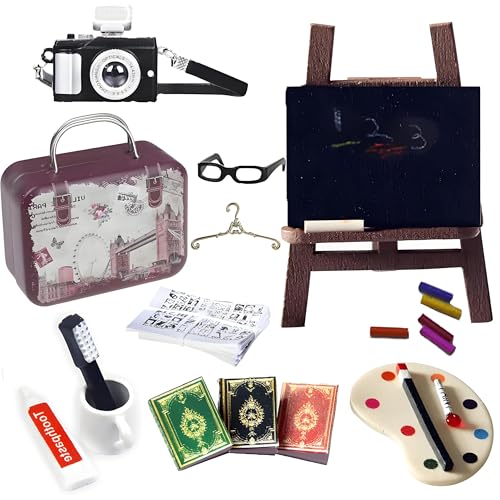 Wichtel Zubehör Miniatur Wichtel Zubehör Mal Kunst Set für Weihnachten Wichteltür Deko und 1/12 Puppenhaus, DIY Wichtelzubehör Staffelei von Sunwuun