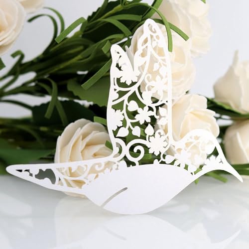 Sunydog 50pcs Little Vogel Hochzeitsname Place Karten Hohlkarten Dekoration Weinglas - Premiumqualität, Langlebig (Weiß) von Sunydog