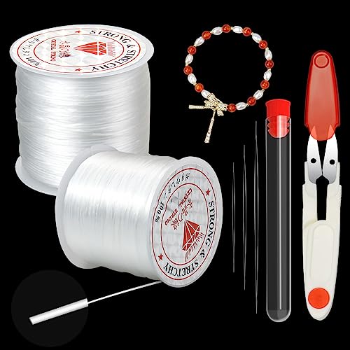 2 Spule Gummiband für Armbänder, Suofuolef 80m x 0,8mm Elastisches Band für Armbänder mit Perlennadel und Schere für Schmuckherstellung, Halskette, DIY Basteln 2 Spule Gummiband für Armbänder, Suofuolef 80m x 0,8mm Elastisches Band für Armbänder mit Perlennadel und Schere für Schmuckherstellung, Halskette, DIY Basteln von Suofuolef