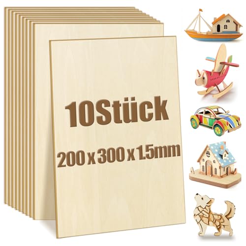 Suofuolef 10 Stück Unvollendete Holzplatte, 200 x 300 x 1.5 mm Sperrholzplatten zum Basteln zum Laserschneiden und Gravieren für Heimwerkerprojekte, Zeichnen, Architekturmodelle Suofuolef 10 Stück Unvollendete Holzplatte, 200 x 300 x 1.5 mm Sperrholzplatten zum Basteln zum Laserschneiden und Gravieren für Heimwerkerprojekte, Zeichnen, Architekturmodelle von Suofuolef