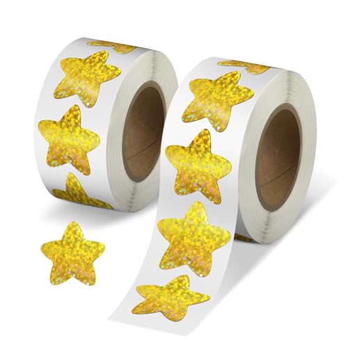 Suofuolef 1000 Stück Sterne Aufkleber, Gold Belohnung Sternaufkleber für Kinder, Selbstklebend Glitzer Sticker für DIY Scrapbooking Dekoration von Suofuolef