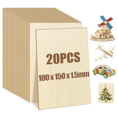 Suofuolef 20 Stück Unvollendete Holzplatte, 100 x 150 x 1.5 mm Sperrholzplatten zum Basteln zum Laserschneiden und Gravieren für Heimwerkerprojekte, Zeichnen, Architekturmodelle Suofuolef 20 Stück Unvollendete Holzplatte, 100 x 150 x 1.5 mm Sperrholzplatten zum Basteln zum Laserschneiden und Gravieren für Heimwerkerprojekte, Zeichnen, Architekturmodelle von Suofuolef