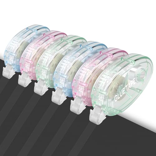 Suofuolef 6 Stück Selbstklebender Kleberoller, Transparent Doppelseitiges Klebeband für Scrapbooking, Dekoration, Fotoverklebung, Dokumentenversiegelung, Geschenkverpackung, Basteln (8mm x 10m) von Suofuolef