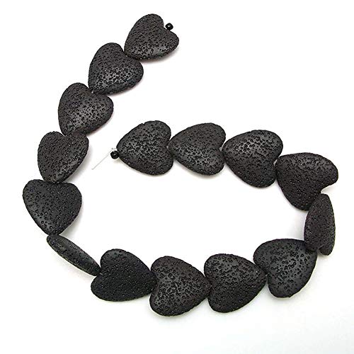 Suoirblss Herzförmige Lavastein-Perlen (schwarz, 20 x 20 x 8 mm, 26 x 27 x 8 mm) – Uni-Schmuckherstellungs-Set für Erwachsene von Suoirblss