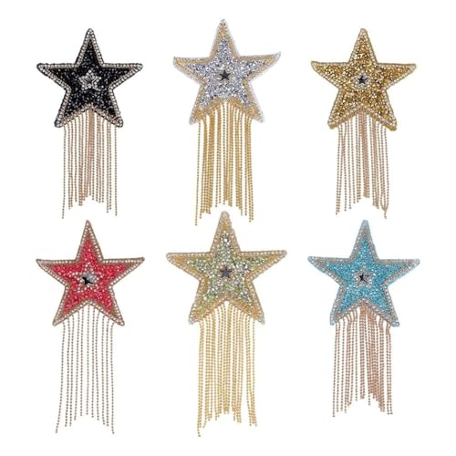 Suoumwa 6 Stück Stern-Strass-Aufnäher mit Kettenquasten, Fünfzackiger Stern, Bügelflicken für Kleidung, Mütze, Jeans, Tasche, Kleid, Hose, DIY Suoumwa 6 Stück Stern-Strass-Aufnäher mit Kettenquasten, Fünfzackiger Stern, Bügelflicken für Kleidung, Mütze, Jeans, Tasche, Kleid, Hose, DIY von Suoumwa