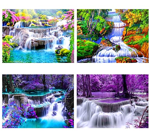 SupLetsico 5D Landschaft Diamond Painting Bilder 4 Set, Wasserfall Diamant Painting für Erwachsene, 4 Stück Diamant Malerei Full Drill Kristall Set, für House Wall Dekoration(30x40cm) von SupLetsico