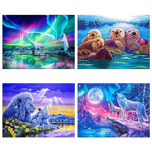 SupLetsico Diamond Painting Erwachsene Kinder, 4 Stück 5D Diamant Painting Bilder, Tiere Landschaft Diamant Malerei Diamant Kunst Volle DIY Kristall Anfänger Art Set für House Wall Deko(40x30cm) von SupLetsico