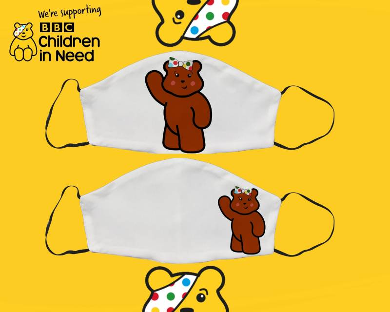 Plüschbär Maske, Pudsey Kinder in Not, Spotty Day Gesichtsmaske, Baumwolle, Charity, Verstellbare Gesichtsbedeckung, Filtertasche Erwachsene Maske Uk von SupaCustom