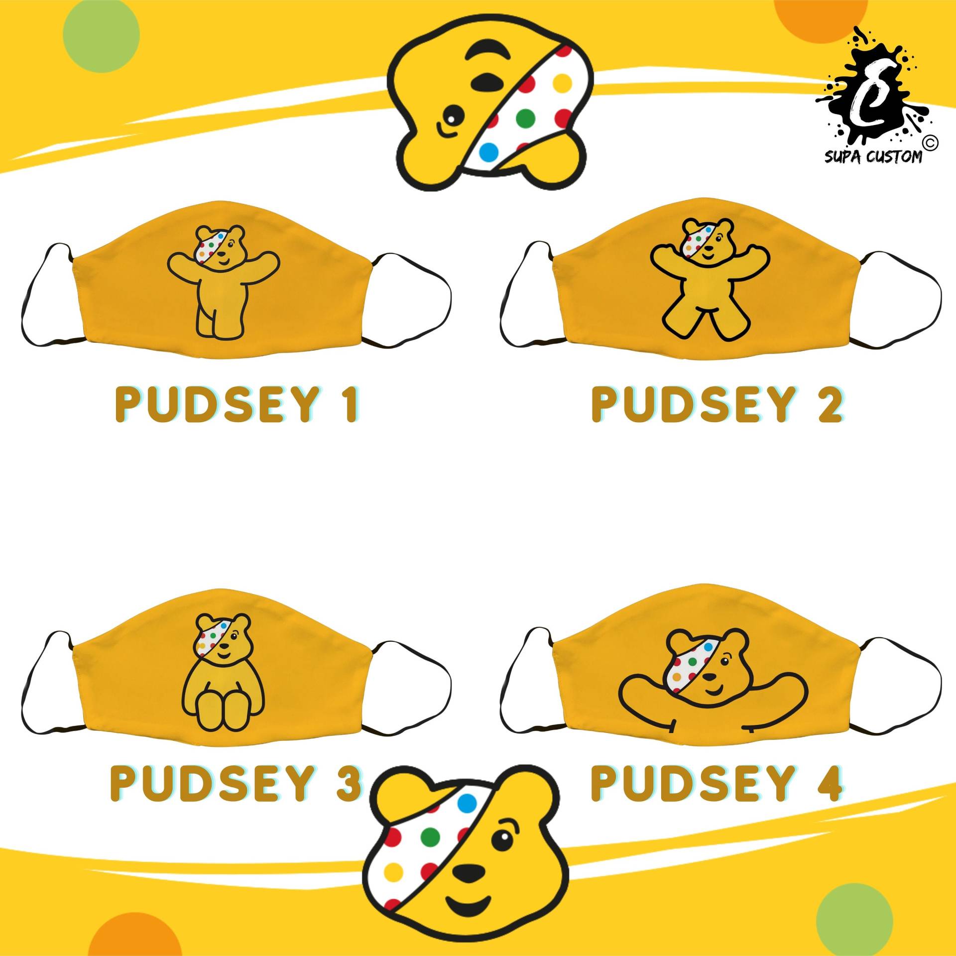 Pudsey Maske, Kinder in Not Gesichtsmaske, Baumwolle Charity Verstellbare Gesichtsbedeckung Mit Filtertasche, Erwachsene Gesichtsmaske Geschenk Uk Pudsey Maske, Kinder in Not Gesichtsmaske, Baumwolle Charity Verstellbare Gesichtsbedeckung Mit Filtertasche, Erwachsene Gesichtsmaske Geschenk Uk von SupaCustom