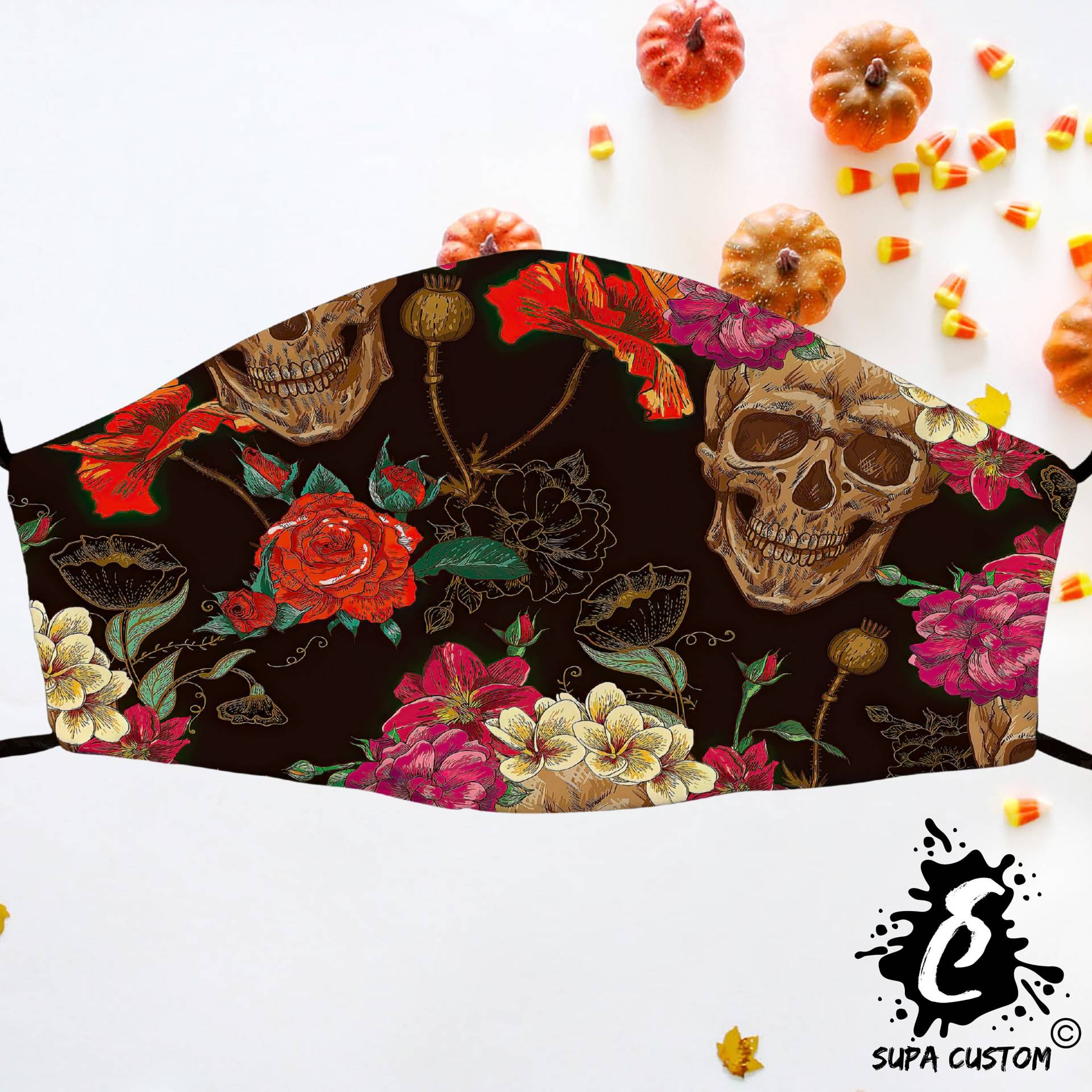 Süße Blumen Totenkopf Gesichtsmaske Made in Uk Erwachsene Größe Mit Filtertasche Waschbar Atmungsaktiv Wiederverwendbar Gesichtsbedeckung von SupaCustom