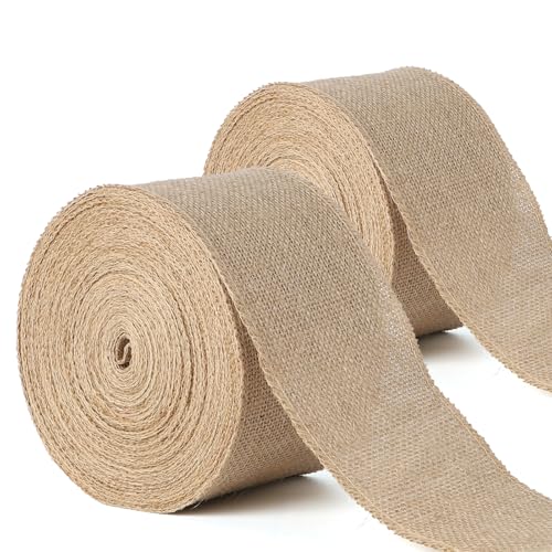SUPAWAY 2 Rolle Juteband 10cm x 20m Breit Dekoband Jute Tischläufer Leinen Juteband Geschenkband im Vintage Stil für DIY Zuhause, Tisch, Bauernhaus Party, Hochzeitsdeko, Festlichkeiten, Kommunion von Supaway