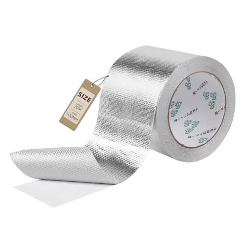 SUPAWAY Netzverstärkt Aluminium Klebeban 100mm x 20m Glasfaser Aluminiumfolie Klebeband Selbstklebend Alu Klebeband Wasserdichtes Hitzebeständige Aluminiumband zum Versiegeln und Reparieren, Isolieren von Supaway