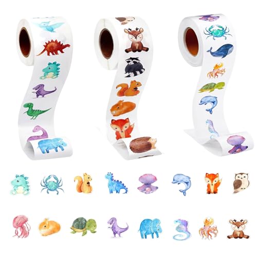 Sticker Kinder - 1500 Pcs Runde Tier Aufkleber Belohnungsaufkleber - Animal Sticker Rolle Tieraufkleber Aufkleber Set Geburtstag für Kinder Scrapbooking Fotoalbum Geschenke von Supchamp
