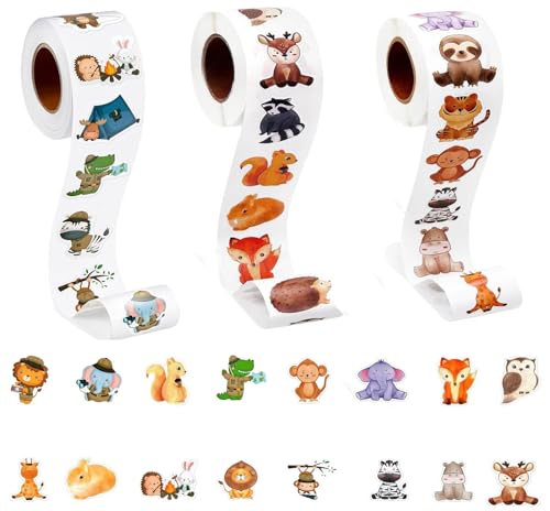 Sticker Kinder - 1500 Pcs Runde Tier Aufkleber Belohnungsaufkleber - Rolle Animal Sticker Tieraufkleber Aufkleber Set Geburtstag für Kinder Scrapbooking Fotoalbum Geschenke von Supchamp