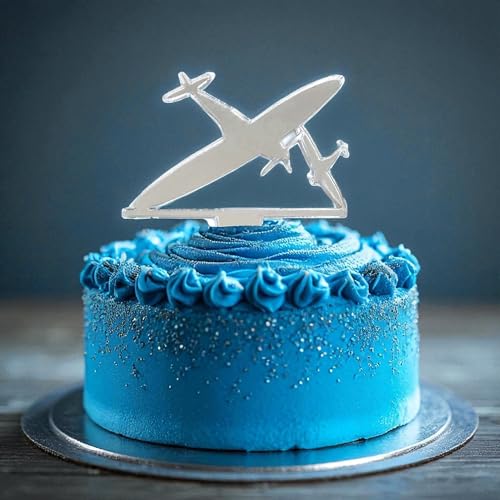 Acryl-Flugzeug-Kuchenaufsatz, silberfarbenes Flugzeug-Design für Luftfahrt-Themen-Dekoration, 10 cm von Super Cool Creations
