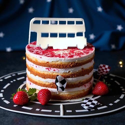 Doppeldecker-Bus-Kuchendekoration, Acryl, dekorative Kuchendekoration, silberfarbener Spiegel, 10 cm von Super Cool Creations