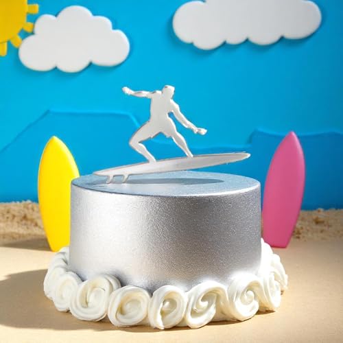 Tortenaufsatz Surfer-Silhouette, silberfarben, spiegelnd, 10 x 8 cm Tortenaufsatz Surfer-Silhouette, silberfarben, spiegelnd, 10 x 8 cm von Super Cool Creations