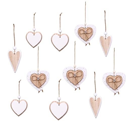 Super Idee 12 Herzanhänger 6 cm weiß gepunktet Deko aus Holz Tür & Fenster Natur-Deko zum Aufhängen Kommunion Mitbringsel Hochzeitsdeko Anhänger Winterdeko Gastgeschenke Geburtstag (12) von Super Idee