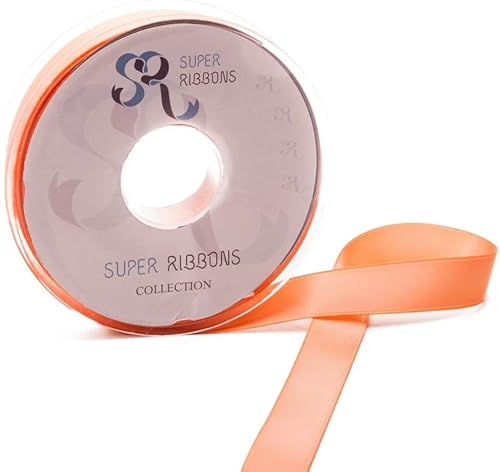 SR SUPER RIBBONS®™ Satinbänder, Geschenkverpackung, Party-Dekoration, Hochzeitsauto, Weihnachten, Luftballons, Haare, Kuchen, Geschenke, Hochzeitsstrauß (Pfirsich, 15 mm x 20 m) von SUPER RIBBONS