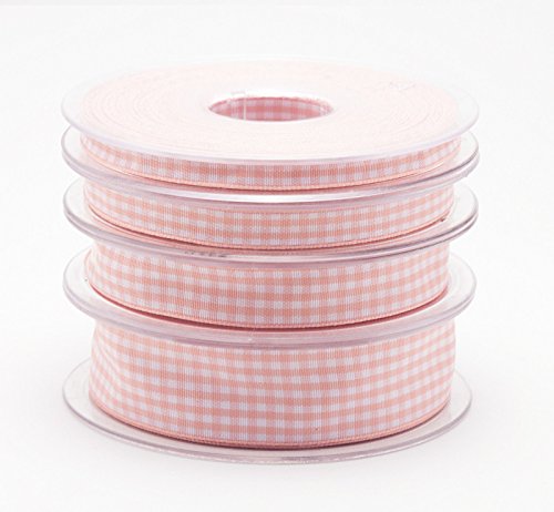 SUPER RIBBONS®™ Full Reel 15 mm hochwertiges Karo-Schleifenband, 20 Meter auf Rolle - pink (Baby Pink) von Super Ribbons
