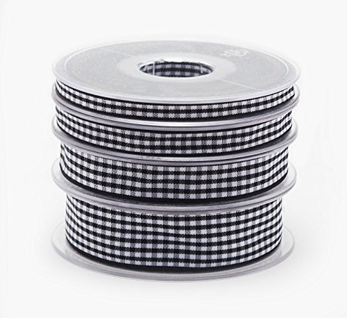SUPER RIBBONS®™ Hochwertiges Gingham-Band, 10 mm, 20 m auf Rolle, Schwarz von Super Ribbons