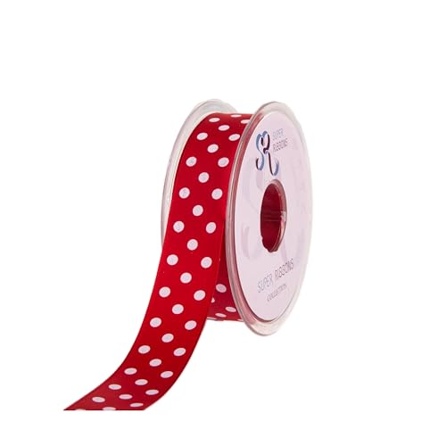 SUPER RIBBONS®™ Satinband, 10 mm, gepunktet, 20 m auf Rolle, Rot von Super Ribbons