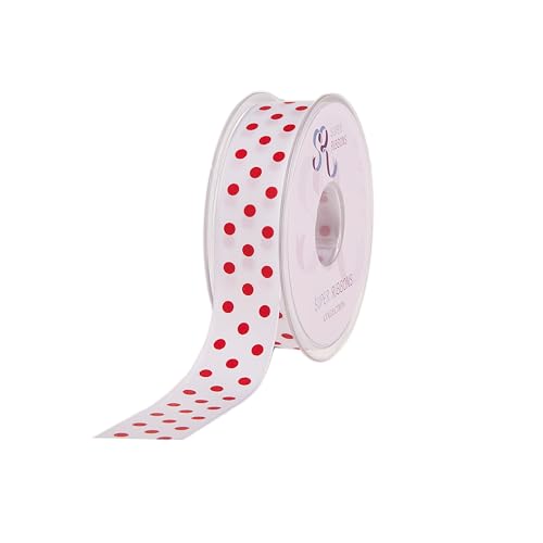 SUPER RIBBONS®™ Satinband, 10 mm, gepunktet, 20 m auf Rolle, Weiß mit roten Punkten von Super Ribbons