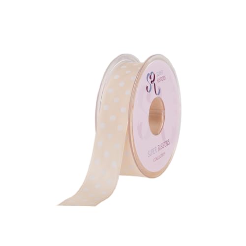 SUPER RIBBONS®™ Satinband, 10 mm, gepunktet, 20 m auf Rolle, cremefarben von Super Ribbons