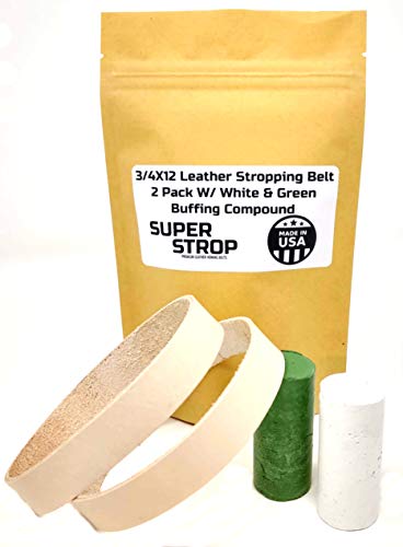 Super Strop 3/4X12 Zoll 2er-Pack Leder-Honpoliergürtel mit weißer und grüner Mischung, passend für Ken Onion Work Sharp von Super Strop