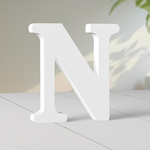 Super Ubelle 20,3 cm weiße Holzbuchstaben für Wanddekoration, dekorative stehende Buchstaben, weiße Blockbuchstaben für Wanddekoration für Bastelarbeiten, Heim-Party-Projekte (N) von Super Ubelle