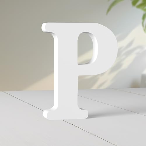 Super Ubelle 20,3 cm weiße Holzbuchstaben für Wanddekoration, dekorative stehende Buchstaben, weiße Blockbuchstaben für Wanddekoration für Bastelarbeiten, Heim-Party-Projekte (P) von Super Ubelle