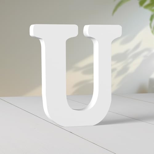 Super Ubelle 20,3 cm weiße Holzbuchstaben für Wanddekoration, dekorative stehende Buchstaben, weiße Blockbuchstaben für Wanddekoration für Bastelarbeiten, Heim-Party-Projekte (U) von Super Ubelle