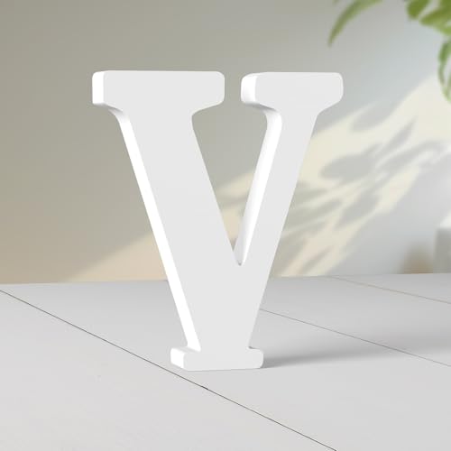 Super Ubelle 20,3 cm weiße Holzbuchstaben für Wanddekoration, dekorative stehende Buchstaben, weiße Blockbuchstaben für Wanddekoration für Bastelarbeiten, Heim-Party-Projekte (V) von Super Ubelle