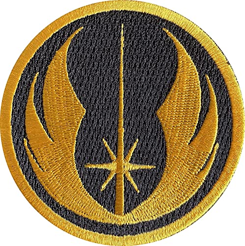 Jedi-Orden gesticktes Eisen auf Patch in Gold und Schwarz. Größe 75 mm im Durchmesser. von Super6props