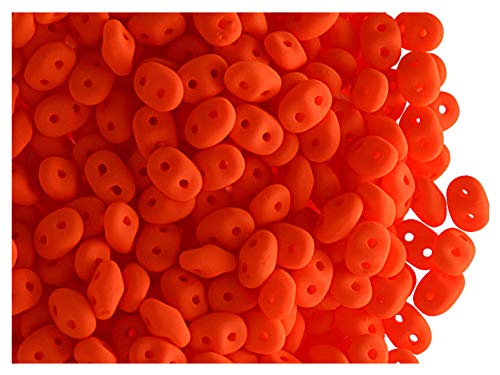 10gr Tschechische Glasperlen SuperDuo Zwei Löcher Größe: 2.5x5mm, Neon Matte Orange von SuperDuo Beads