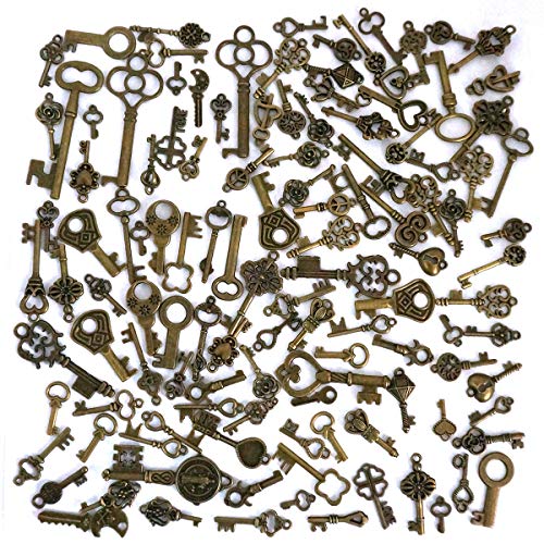 SuperHandwerk 125 Stück Retro Schlüssel Bronze Schlüssel Anhänger Vintage Schmuck Skelett Metall Pendant Retro Anhänger mit zufälligen Formen für Halskette Schmuckherstellung DIY Deko 1-6cm von Misscrafts